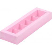Коробка для конфет на  5шт розовая матовая с прозрачной крышкой